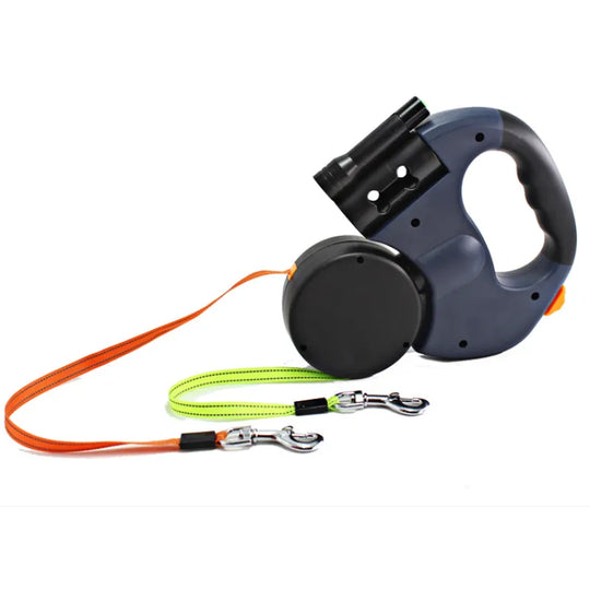 Dual Headed Pet Leash with Flashlight & Garbage Bag Box