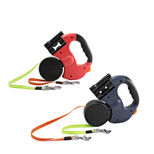 Dual Headed Pet Leash with Flashlight & Garbage Bag Box